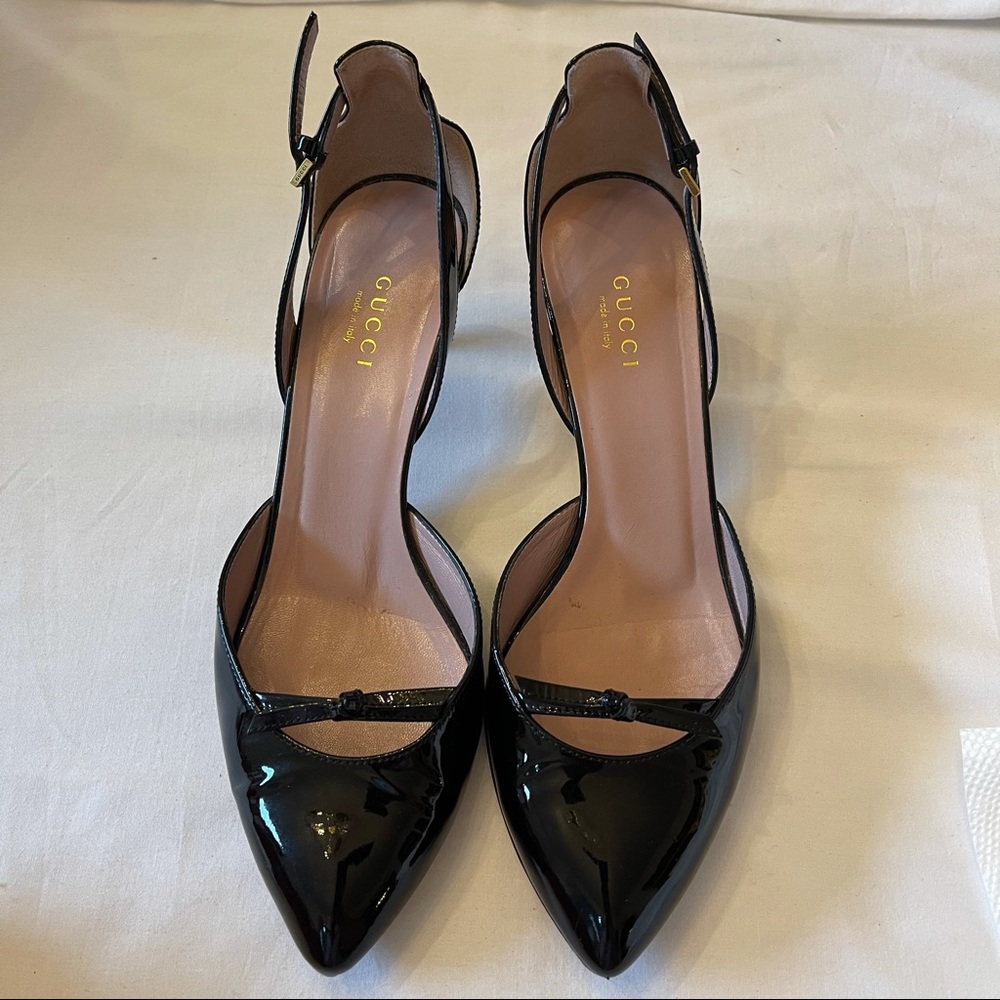 gucci black patent leather kitten heels